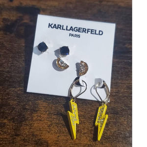 NEW! Karl Lagerfeld Paris Gold-Tone 3-Pc. Set Mixed Stud Lock Bolt Drop Earrings